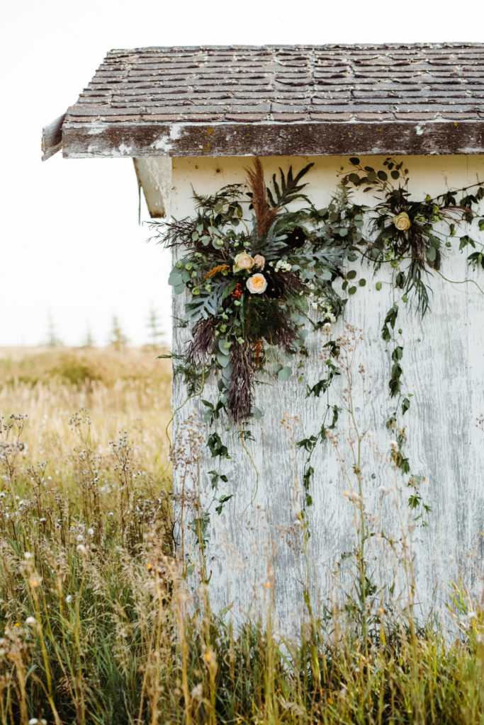Floral design on an only shed for a floral photoshoot by Chelsa Larson 
