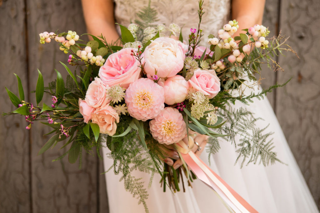 BB Expert Panel: a bridal bouquet with pink flowers and greenery