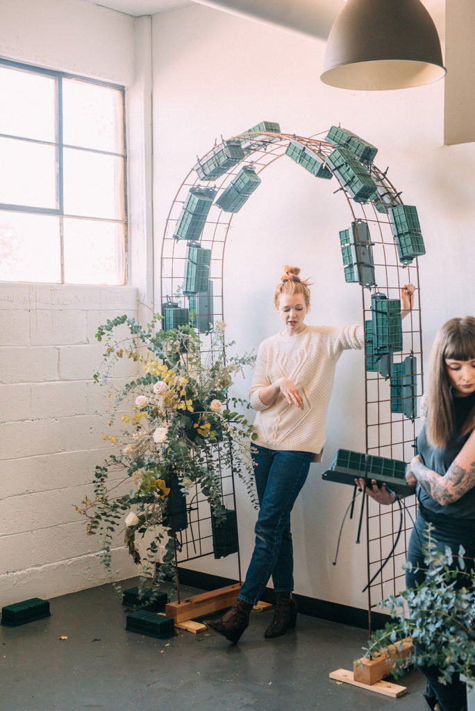 A floral arch in progress at the Mayesh Design Star Workshop