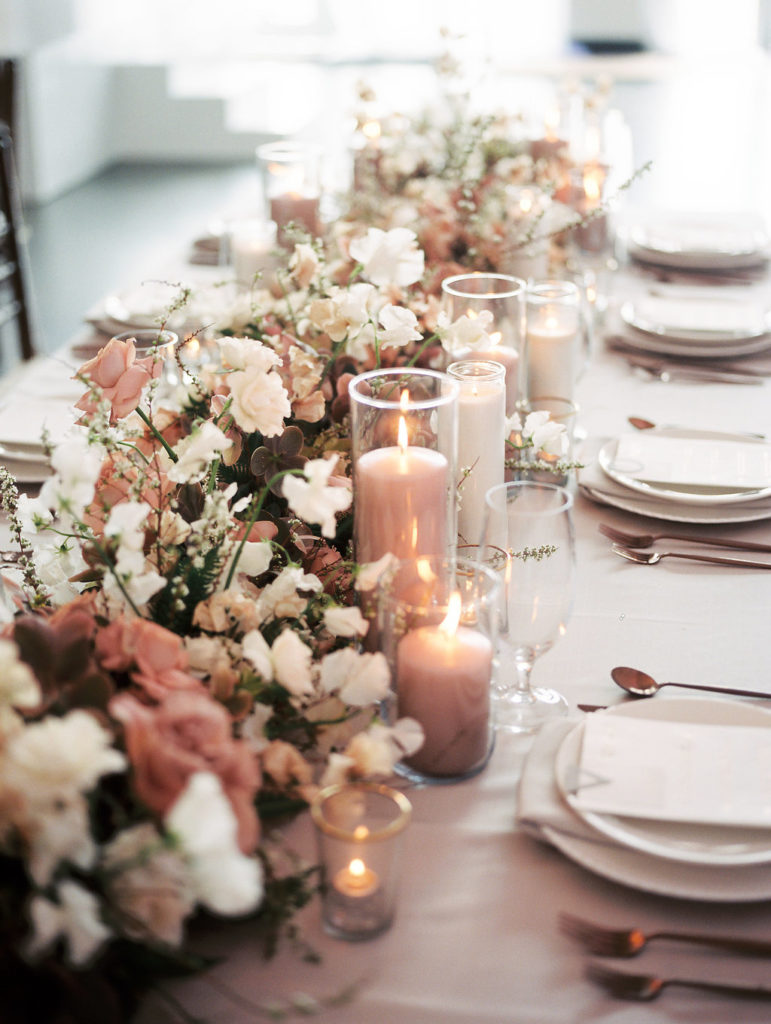 A pale pink centerpiece by Ashley Fox