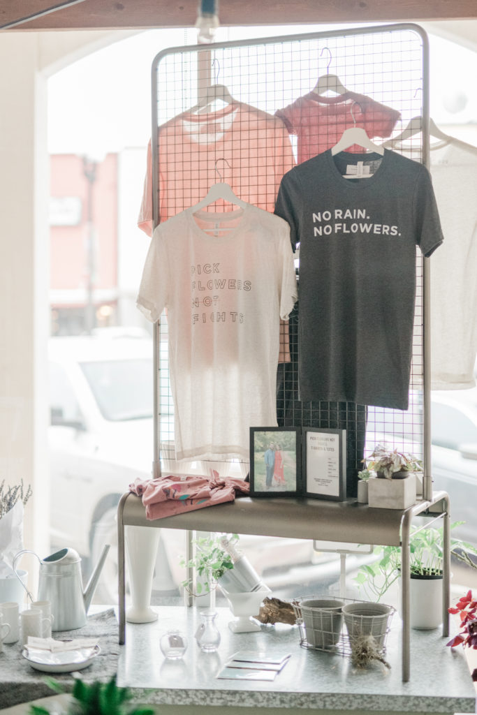 A t-shirt display at the BB Garden Style store