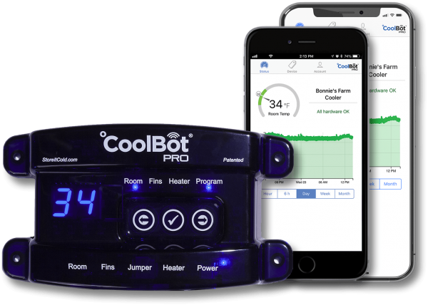 CoolBot PRO unit next to two smartphones