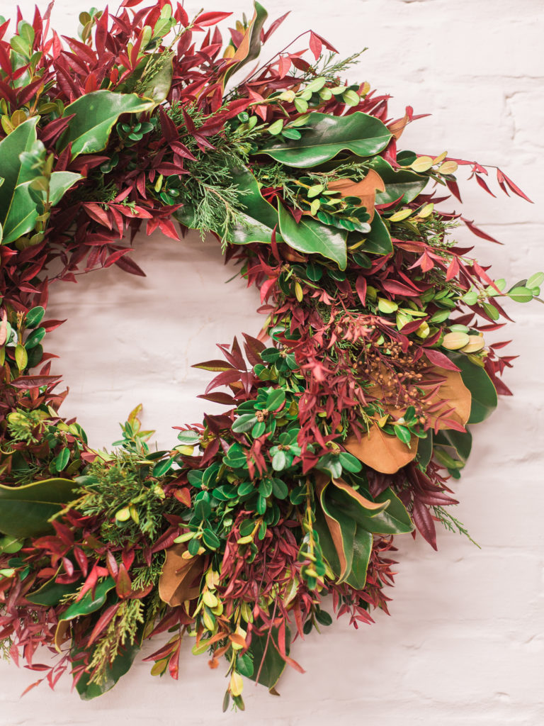 Foliage-only wreath made by local flowers florist Ellen Frost, owner of Local Color Flowers in Baltimore