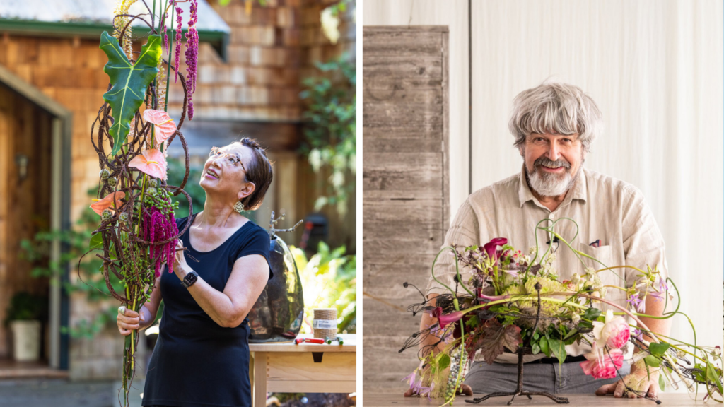 Master Florists Hitomi Gilliam and Gregor Lersch working on floral designs in their studios