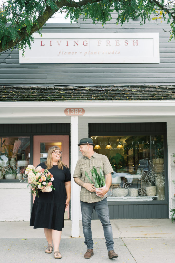 Owners Tina and Harold stand outside their shop, Living Fresh, in St. Jacobs