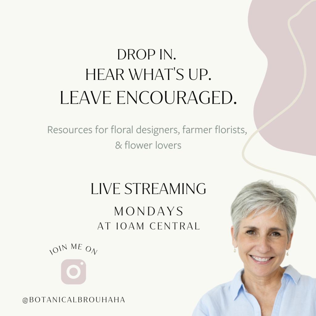 Banner for Live Stream Mondays with picture of Amy from Botanical Brouhaha where she shares floral resources