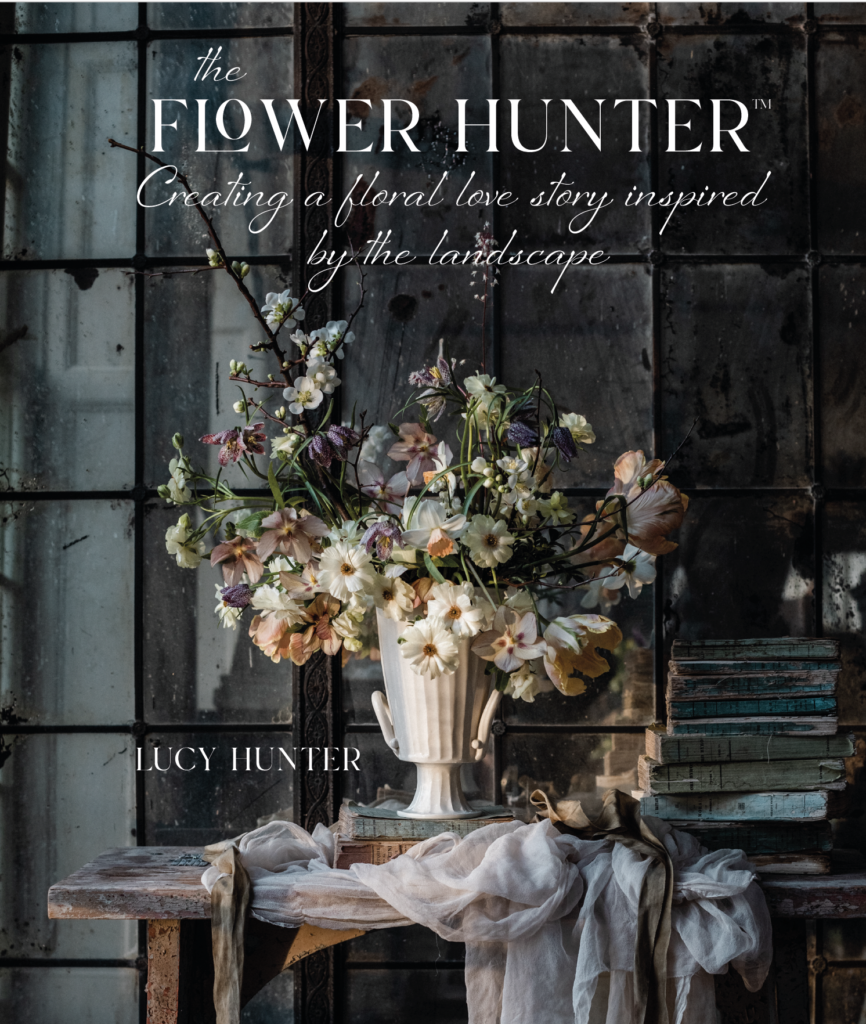Book cover of creative designer Lucy Hunter's newest book showing a vase arrangement of garden flowers