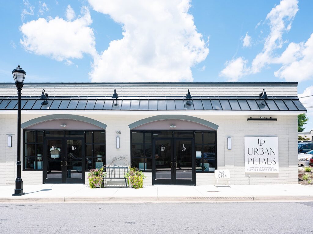 A front view of retail florist and lifestyle boutique Urban Petals in South Carolina